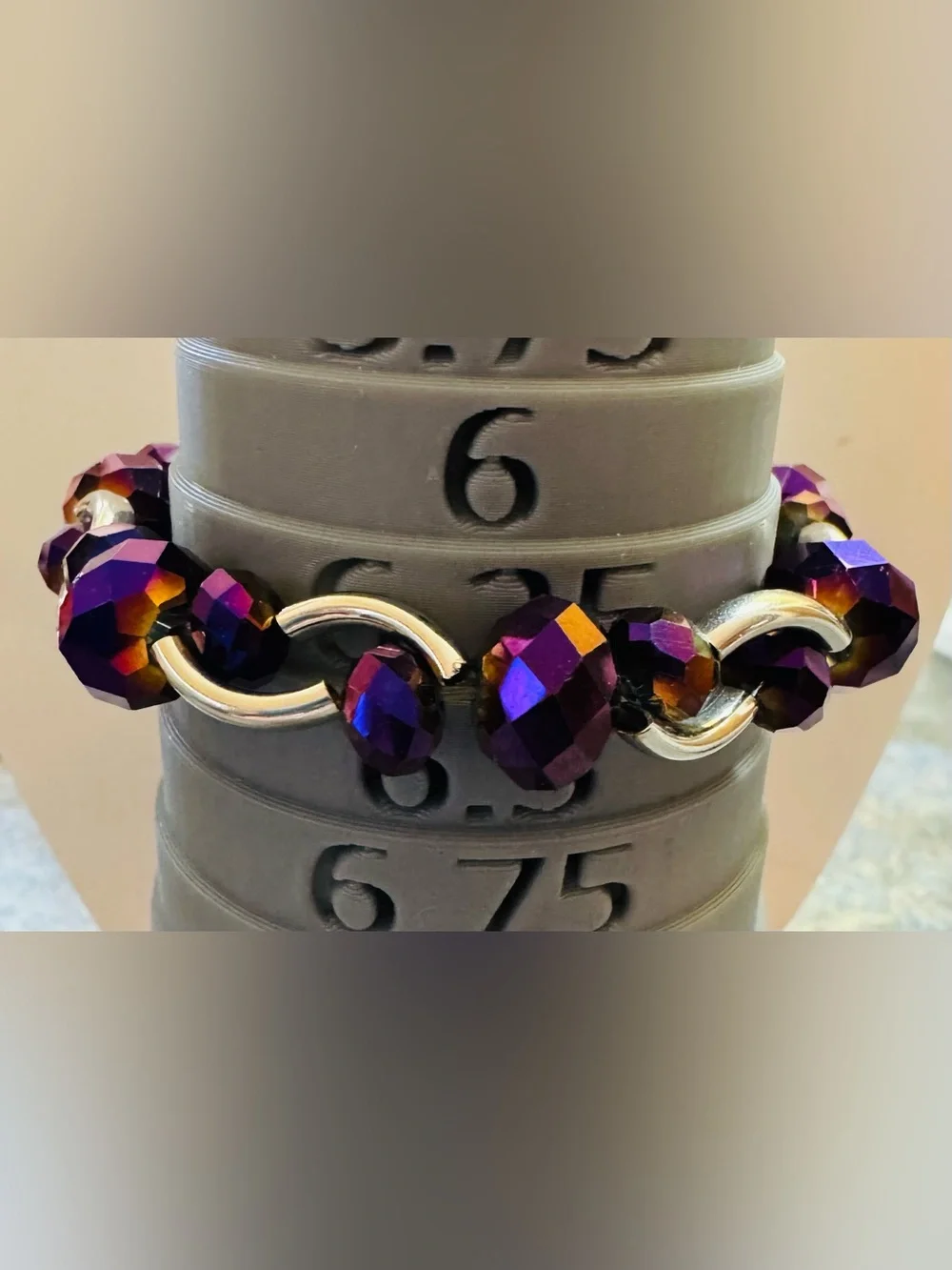 Purple iridescent glass rhinestone stretch bracelet